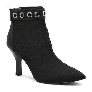 Adrienne Vittadini Nomar Stretch Knit Sock Boot Black Grommet Trim‎ Heel Bootie